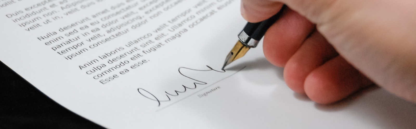 Hand signing the line on a legal document